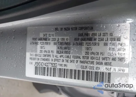 2016 Mazda Cx-5 Grand Touring z USA, uszkodzony, nr VIN JM3KE4DY4G0776053